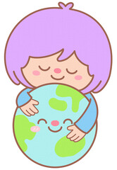 Girl Hug Globe Character World Earth Day