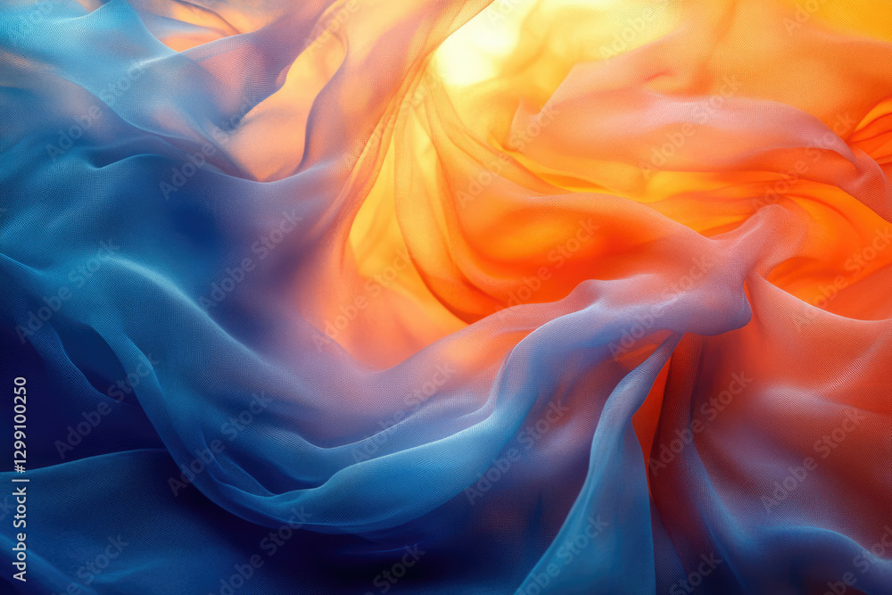 Aufkleber abstract image of flowing blue and orange fabric, creating a vibrant and dynamic visual.
