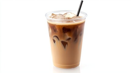 Iced Latte in Plastic Glass with Straw: Summer Drink Concept
