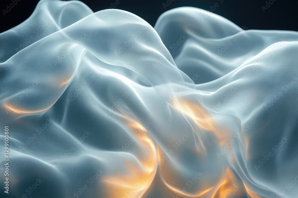 Poster abstract image of flowing, translucent fabric with subtle golden highlights, evoking a sense of ethe