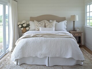 Modern Farmhouse Bedroom with Layered, Neutral Textures
