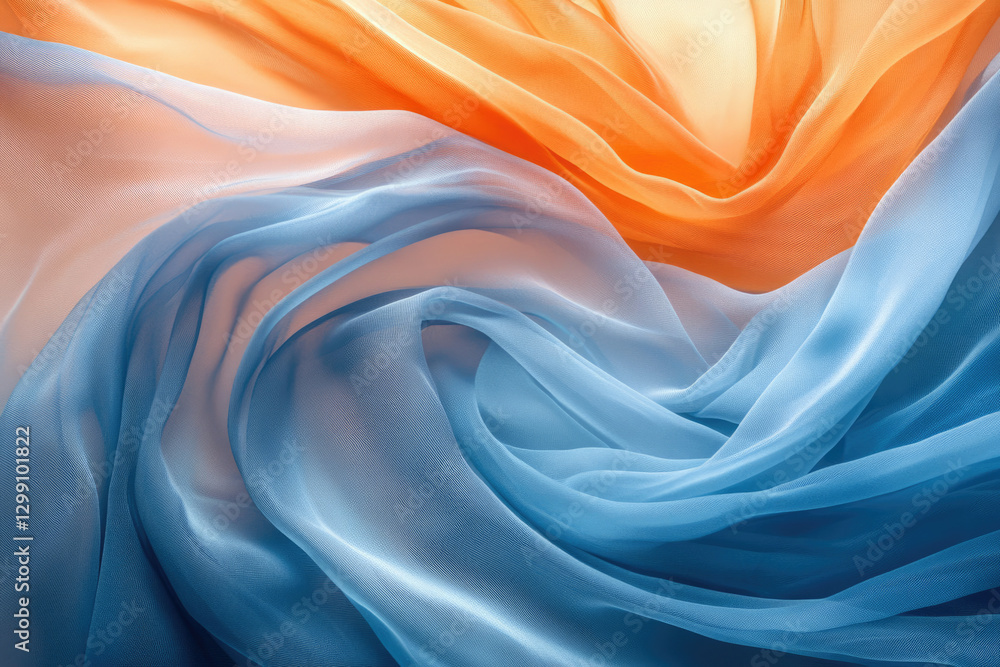 Aufkleber abstract image of flowing blue and orange fabric, showcasing the textures and folds of the sheer mat