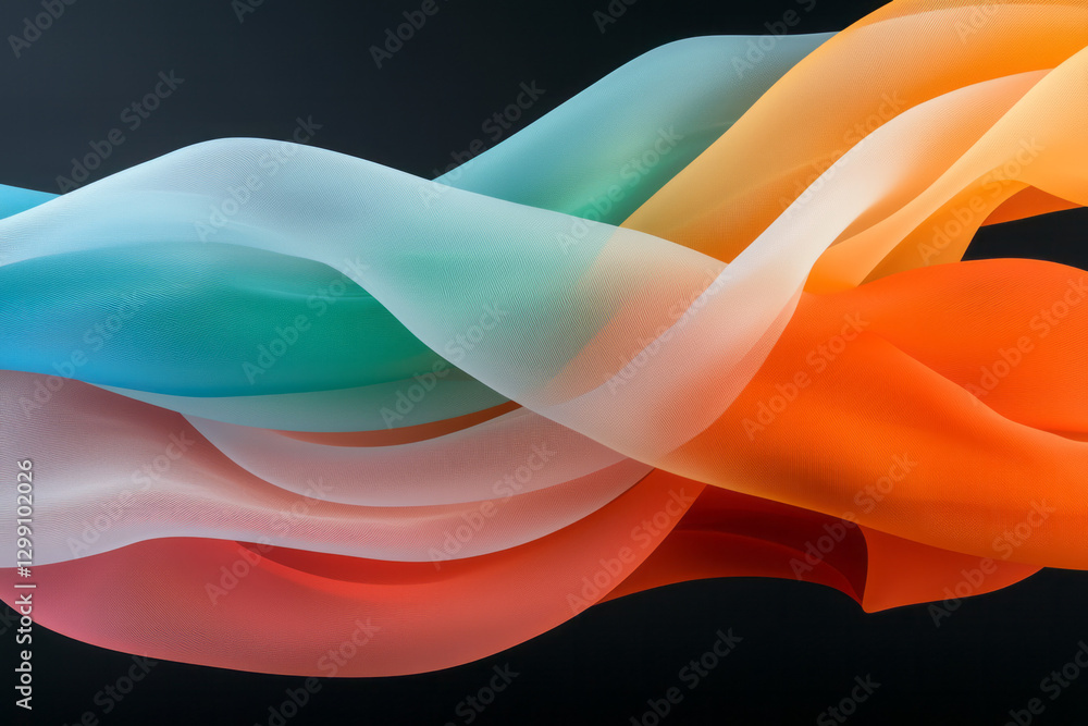 Aufkleber dynamic editorial shot of petal-like ribbons intersecting in bold complementary colors, dark
