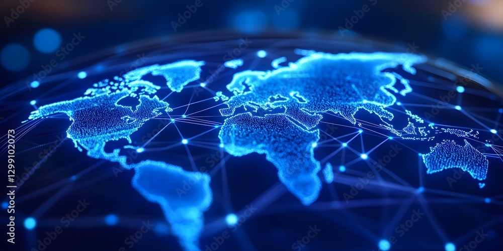 Poster global internet wireless networking technology abstract world map visualization digital art modern e