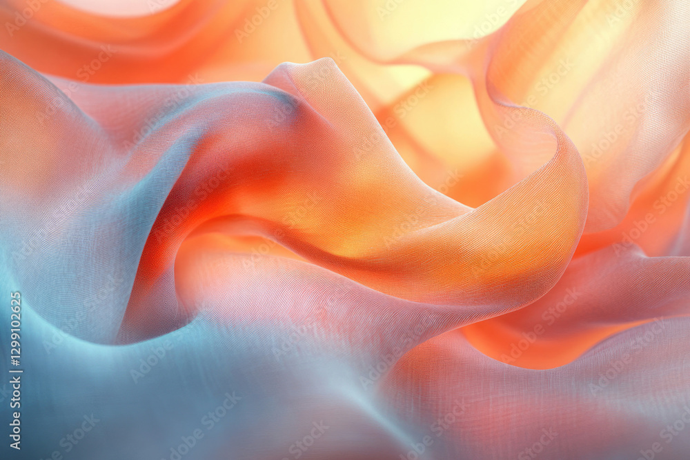 Poster abstract image of flowing pastel fabric with soft, peach and blue hues creating a dreamy, elegant lo