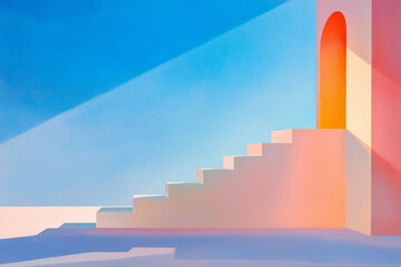 Fototapeta premium Painterly perspective with pastel-toned cubes stacked at varying heights, soft transitions in