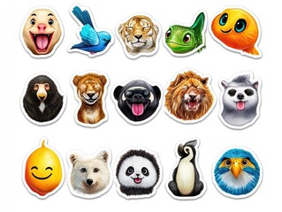 Assorted Animal and Character Sticker Sheet with Playful Expressions