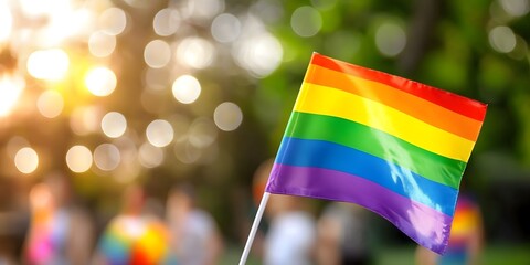 Joyful national coming out day celebration in nature colorful rainbow flags outdoor happiness community spirit