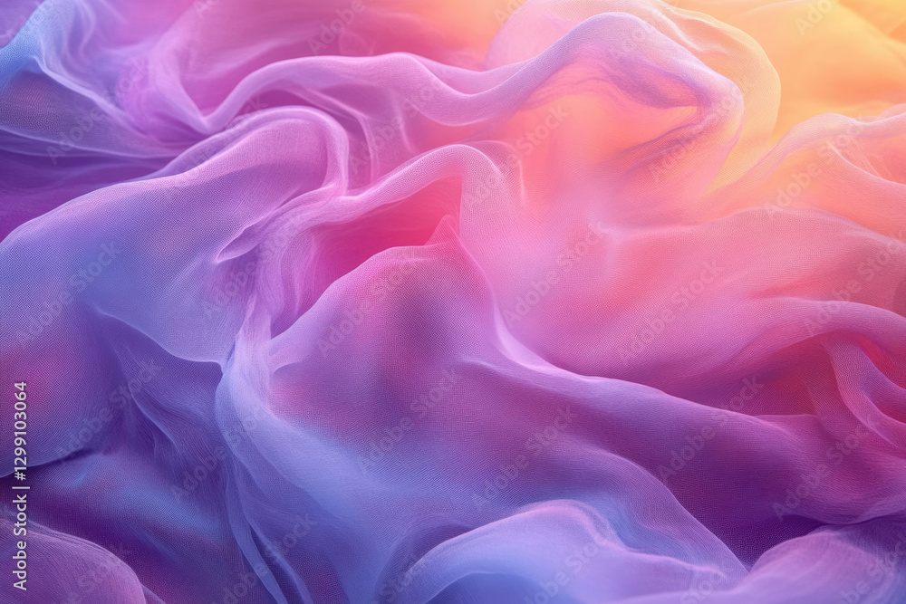 Poster abstract image of pastel-colored sheer fabric with soft, flowing folds and a dreamy aesthetic.
