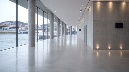 Modern hall with harbor view