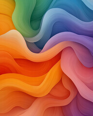 Painterly overhead perspective capturing interlaced wavy lines in bold contrasting hues, gentle