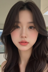 Fototapeta premium Asian Beautiful Female taking a Selfie Photo - Profile Picture - Young Woman outside on Sunny Day in the City - Eastern Lady in Fashionable Clothing - Modelling for Camera Social Media