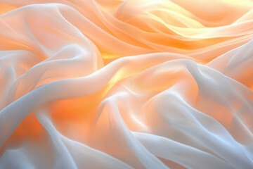Fototapeta premium Soft, flowing white fabric illuminated by warm, golden light, creating a luxurious and elegant texture.