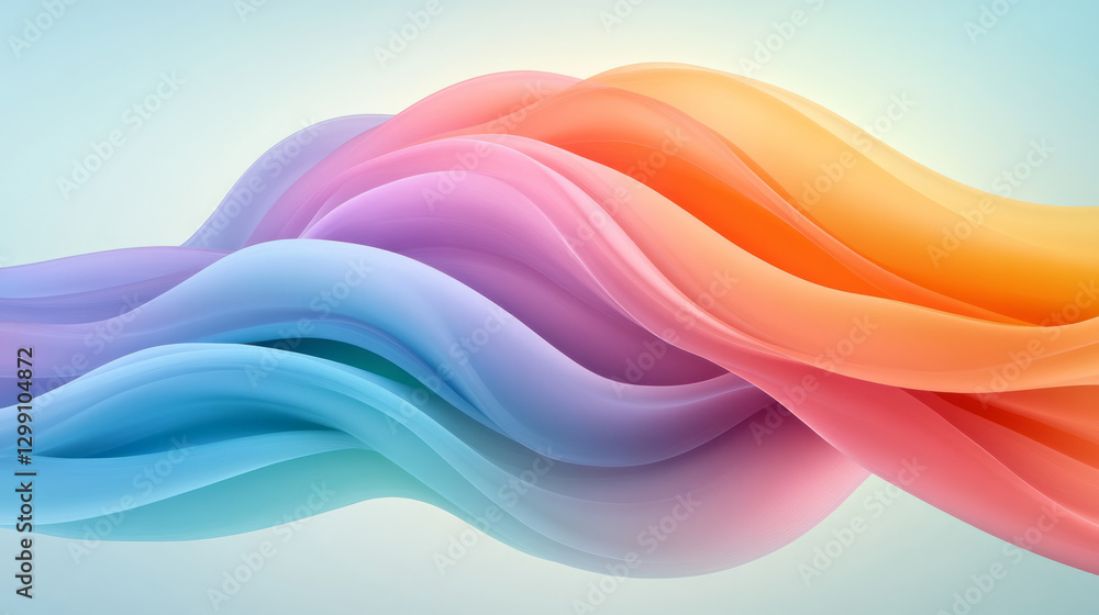 Poster poetic swirl of smoothly transitioning rainbow arcs, each wave blending seamlessly into the next,