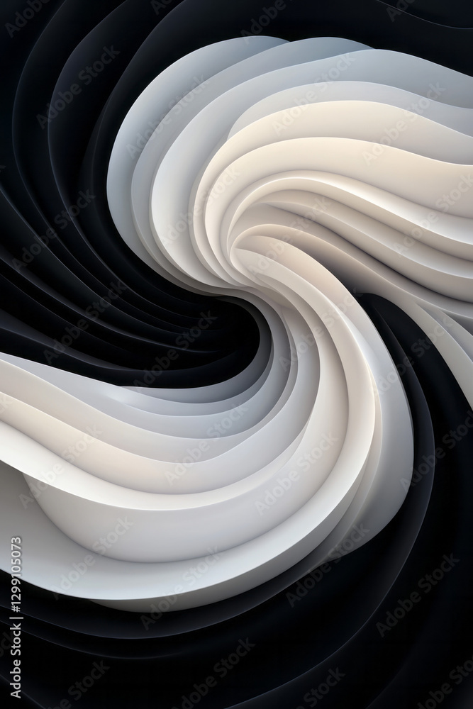 Poster hypnotic design of layered wave shapes flowing in a repeating pattern, moody environment, dynamic