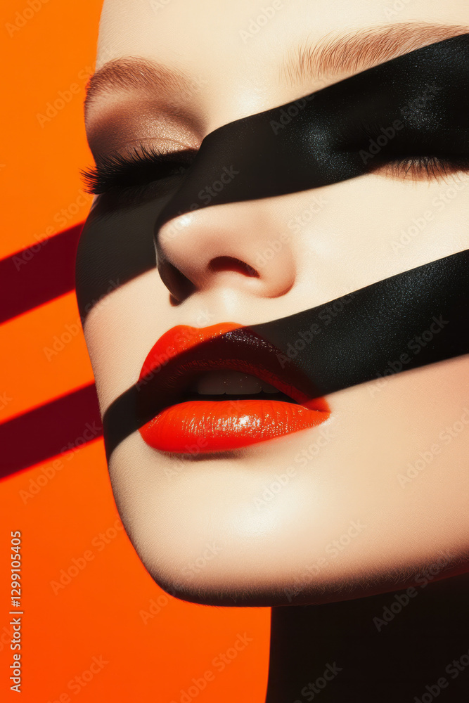 Poster bold editorial layout focusing on thick overlapping stripes of rainbow gradient, moody backdrop,