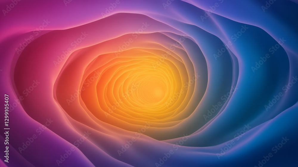 Poster Hypnotic fractal-like design of swirling waveforms arranged in concentric patterns, moody
