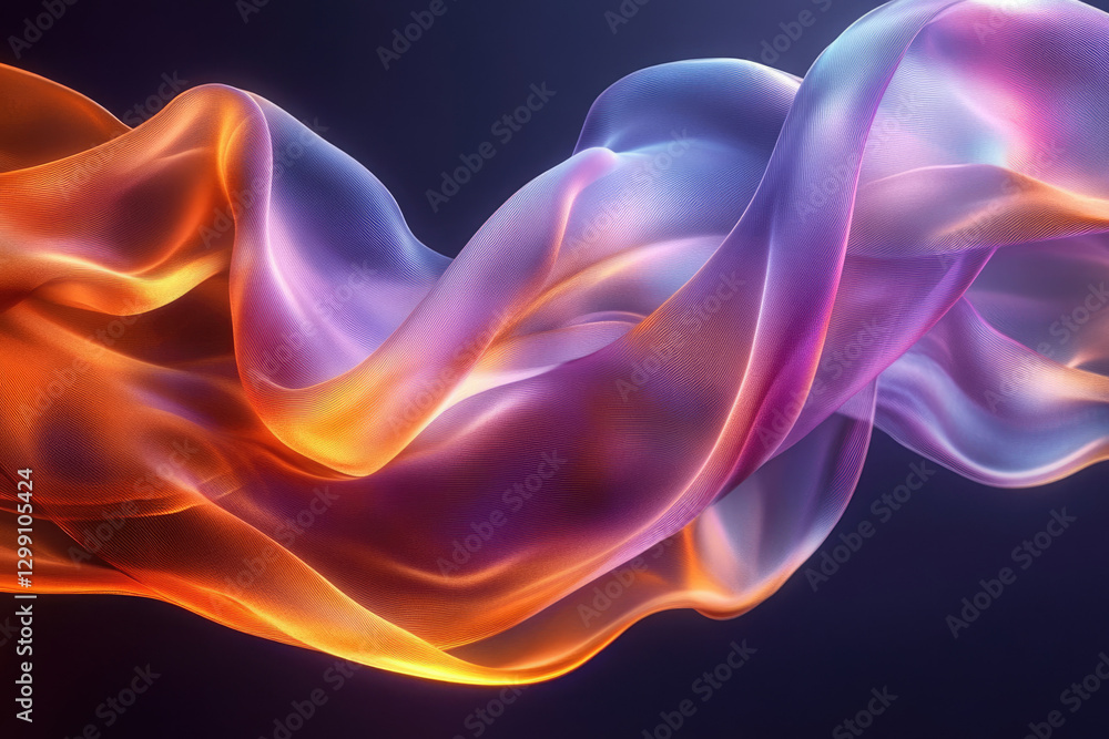 Aufkleber abstract flowing fabric with vibrant orange and purple hues, creating a dynamic, ethereal visual.