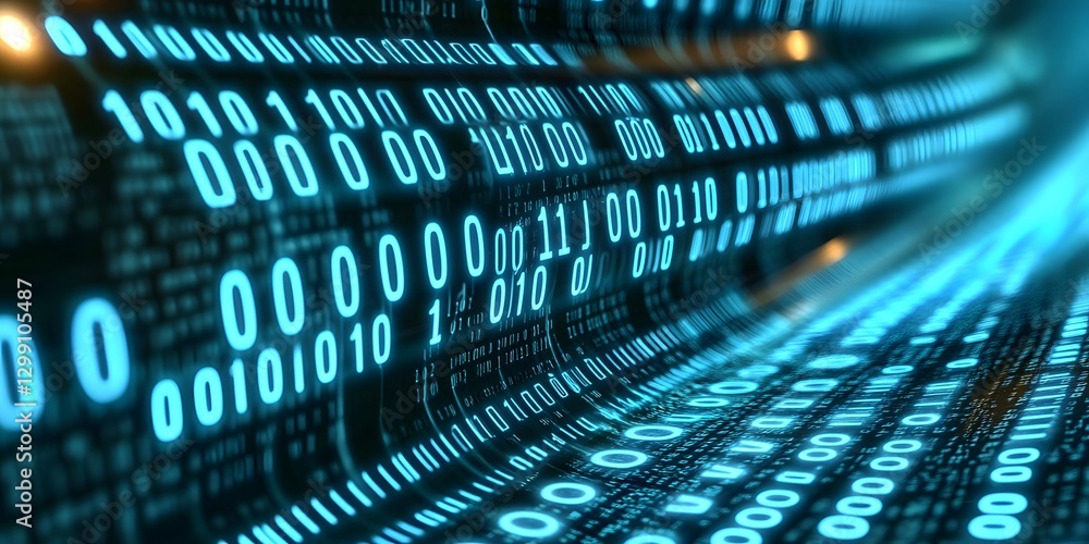 Poster stream of binary code flowing through digital space futuristic technology environment abstract visua
