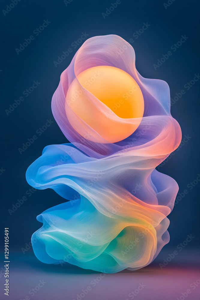 Aufkleber a large sphere at the center of a dark minimal background, wrapped in vivid rainbow swirls that