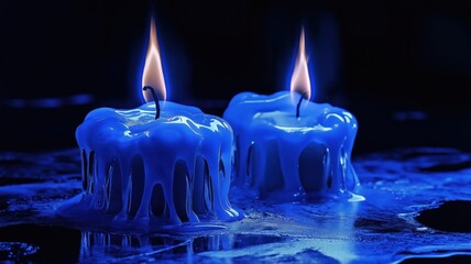blue candles melting on a dark background
