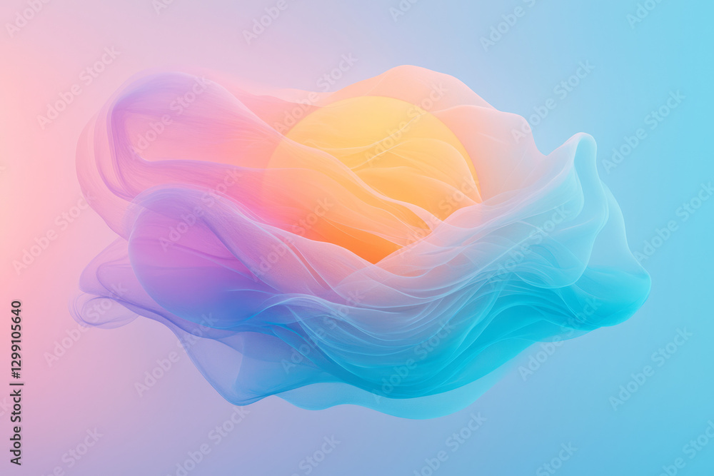 Poster minimal overhead shot capturing a radiant orb with swirling rainbow textures, subtle moody shadows,