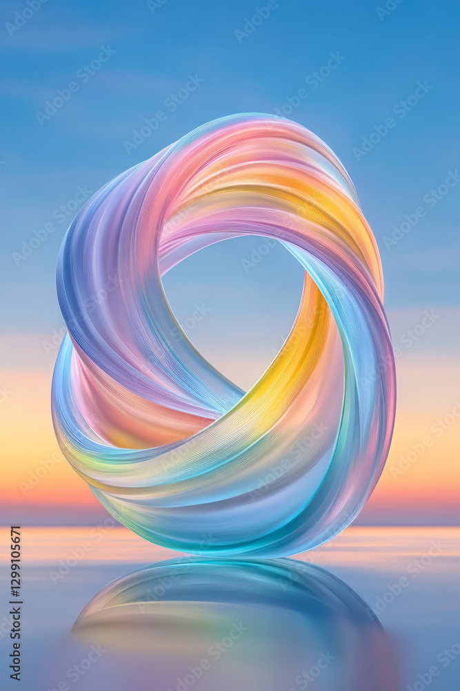 Aufkleber soft painterly swirl of multicolored arcs wrapping around a reflective orb, gentle gradient