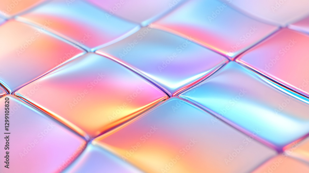 Poster Surreal close-up focusing on glowing intersections of a metallic grid, intense color transitions