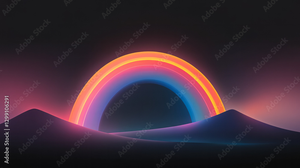 Aufkleber minimalist approach with two bold arcs in neon gradient, clean black backdrop, sharp line detail,