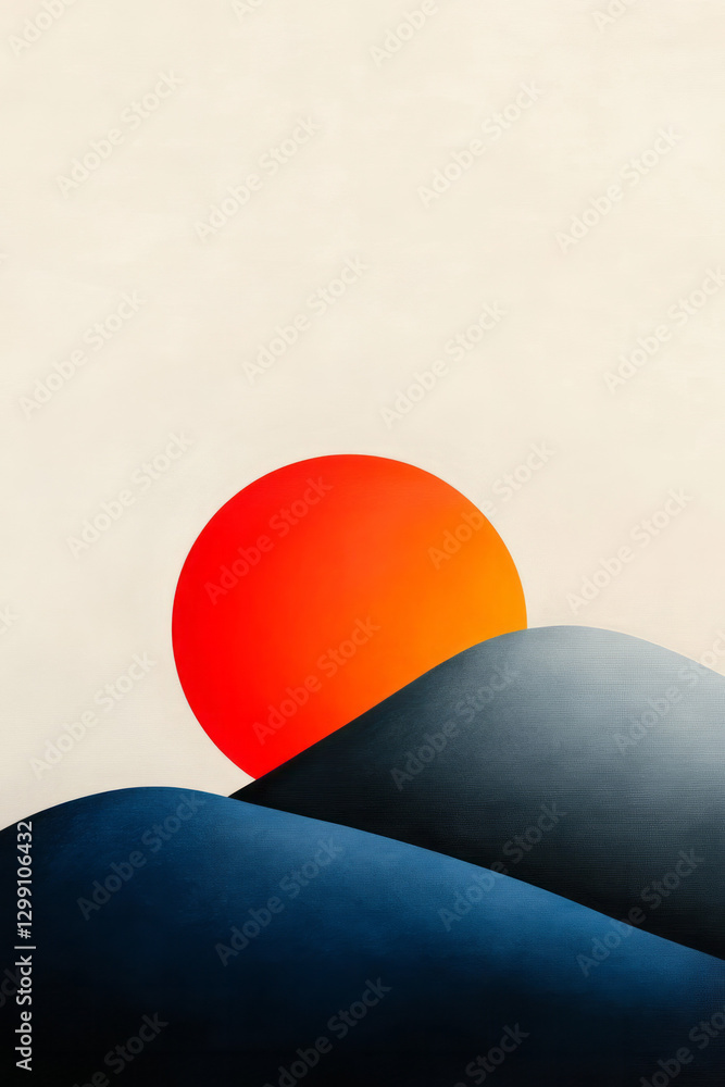 Poster Minimalist setup with just two or three wide arcs moving in opposing directions, luminous color
