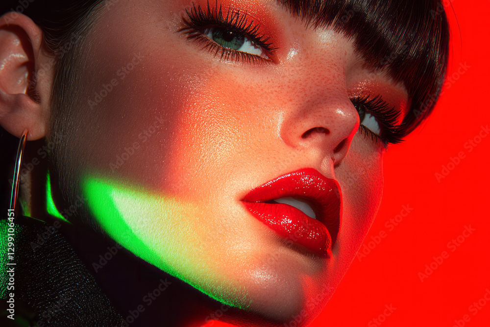 Aufkleber Bold editorial style featuring overlapping arcs with intense highlights, moody shadows, striking