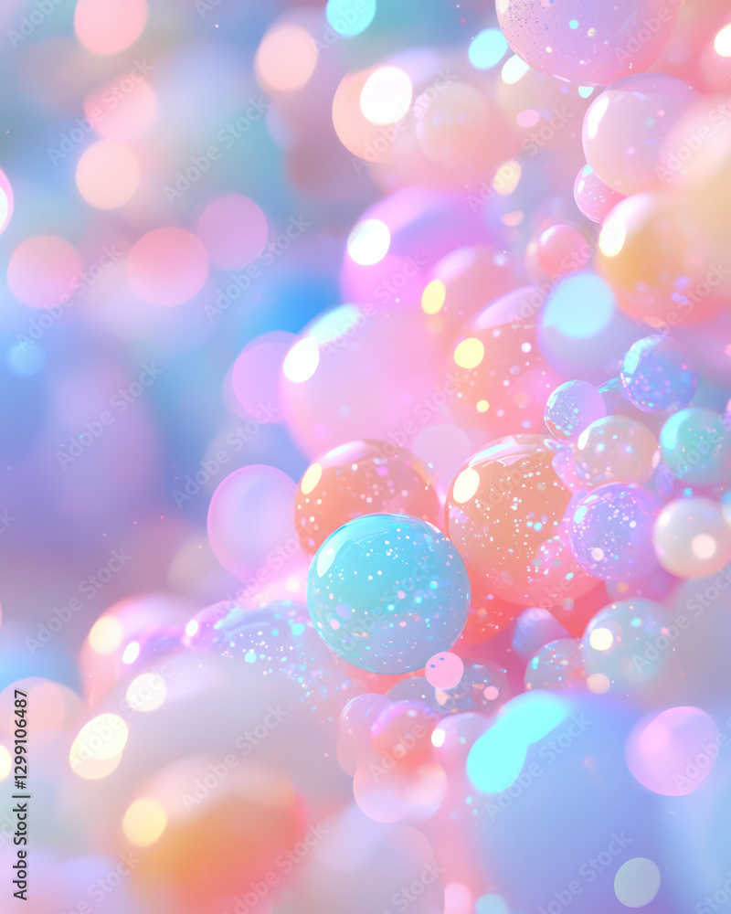 Fototapete surreal overhead perspective capturing semi-transparent blobs in a rainbow of neon hues, gentle