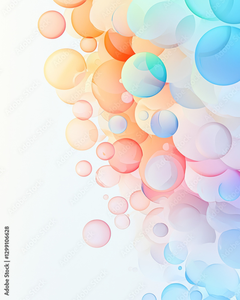 Poster layered arrangement of transparent neon blobs reflecting onto each other, pastel edges, airy