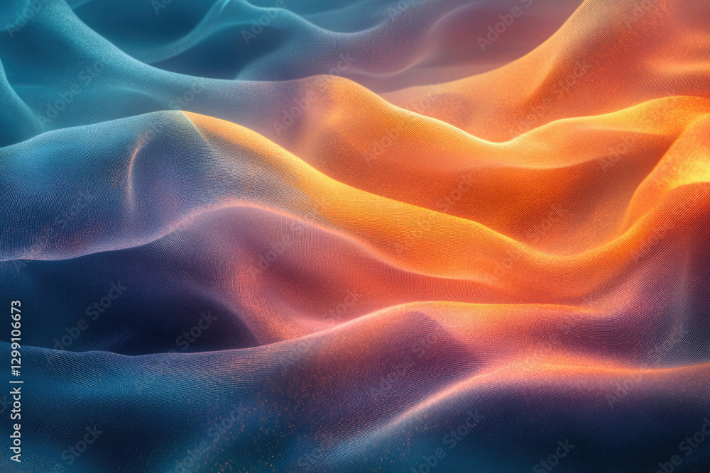 Poster Abstract image of flowing fabric with a gradient of blue and orange hues.