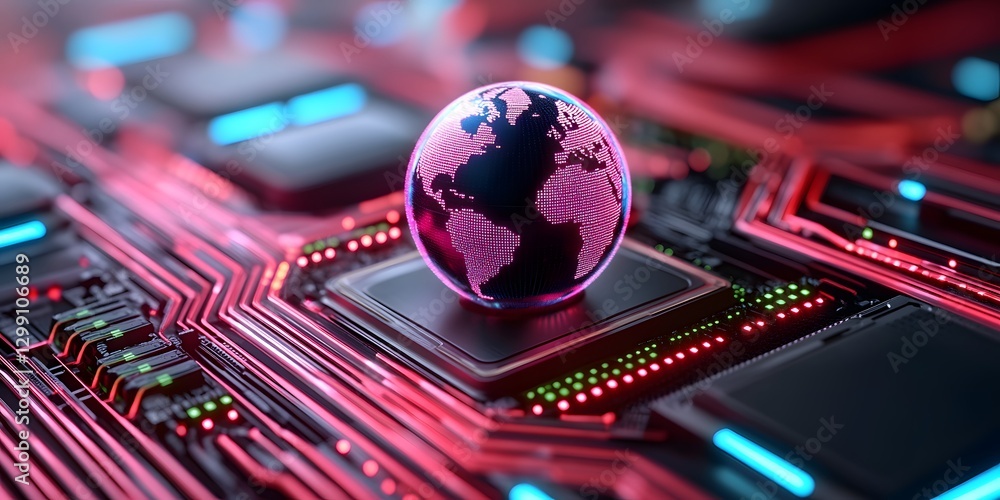 Poster global connection visualization of quantum internet network technology in digital environment