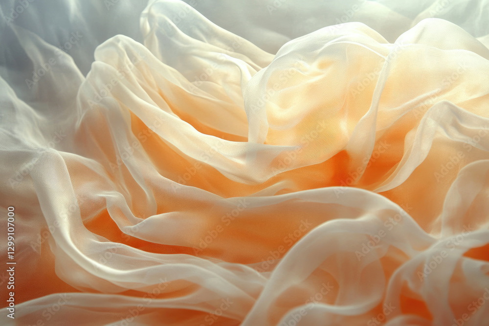 Aufkleber Peach and white sheer fabric draped in soft, flowing folds, creating an elegant and ethereal texture.
