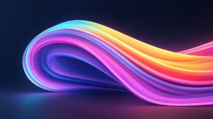 Futuristic composition of multicolored lines flowing in parallel arcs, moody negative space, sharp