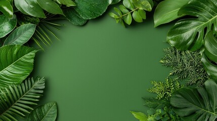 Obraz premium Lush green foliage frame, nature backdrop, eco design