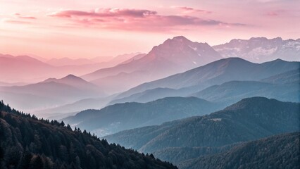 Fototapeta premium sunrise over the mountains, minimal background in pastel pink and blue colors