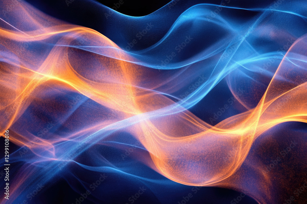 Poster abstract art depicting swirling blue and orange energy, creating a dynamic and vibrant visual.
