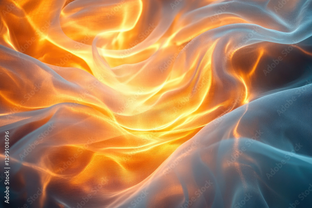 Poster Abstract image of flowing fabric illuminated with warm, fiery light, creating a dreamy, ethereal effect.