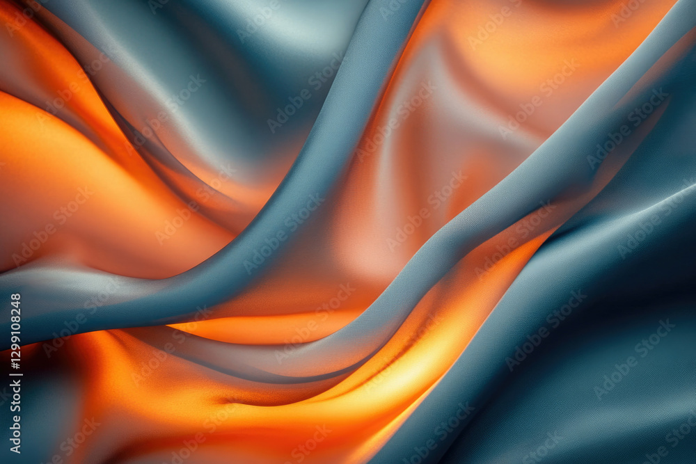 Poster Abstract image of flowing teal and orange fabric, creating a smooth, wavy texture.