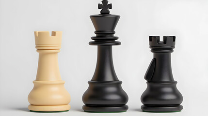 Fototapeta premium Chess Pieces King And Rook Displayed On Plain White Background