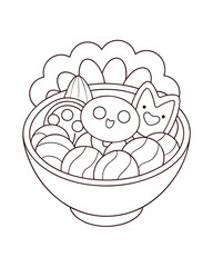 Fusion Food Dish Blending Different Cuisines – Creative Culinary Adult Coloring Page on White Background
