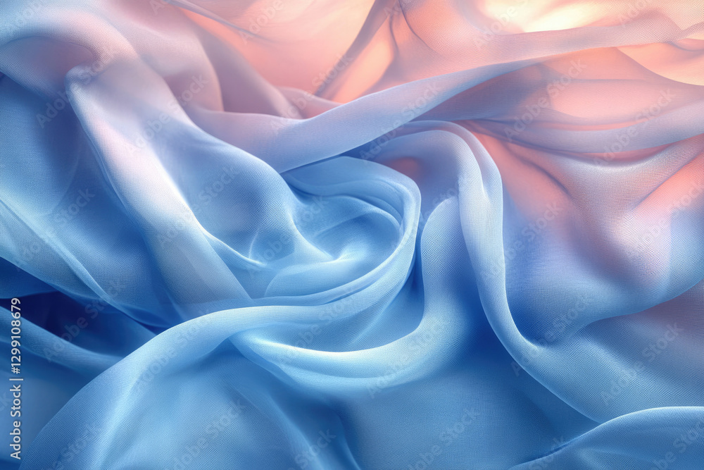 Poster draped light blue chiffon fabric with subtle ombre effect, showcasing its soft texture and elegant f