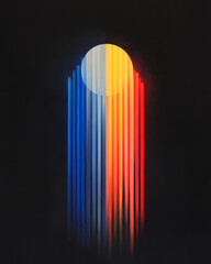 Energetic vertical color bands converging at the center, partially masking a blurred orb, crisp