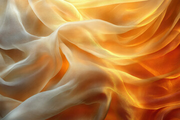 Fototapeta premium Draped golden and off-white sheer fabric creates a luxurious and elegant texture.