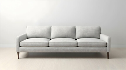 Textured Patterned White Sofa With Brown Wooden Legs Against White Background