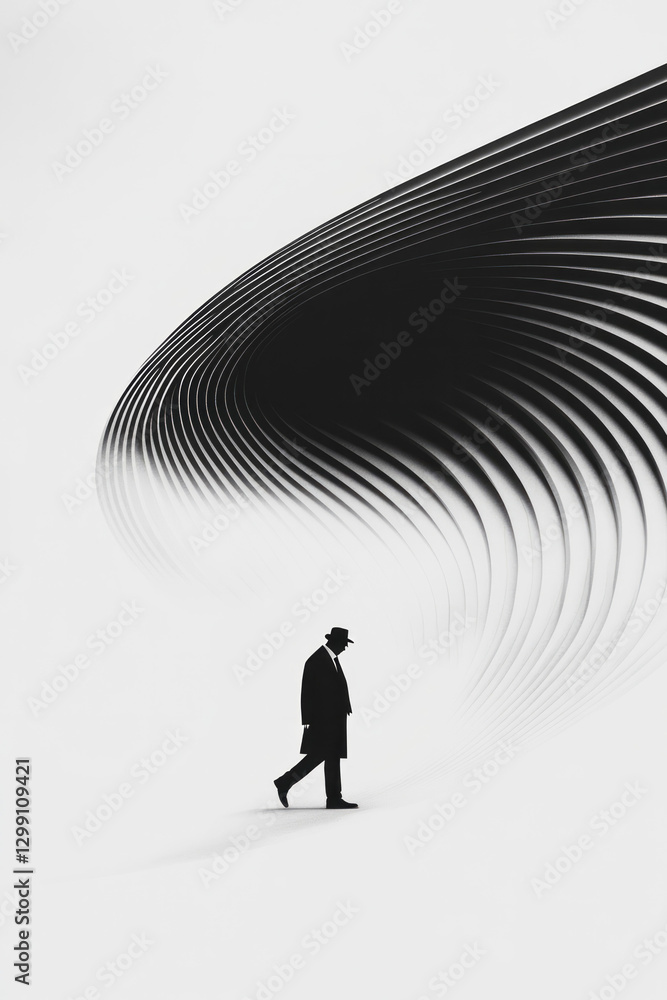 Poster minimalist approach featuring just two or three wireframe arcs converging gracefully, well-defined