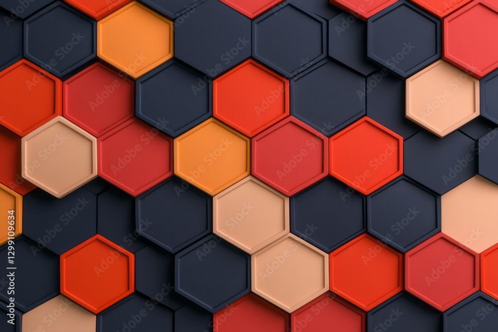 Poster bold arrangement of repeating hexagonal patterns, each vertex a black node, crisp line edges,